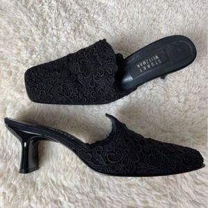 Stuart Weitzman Black Lingerie Lace Mule Heels 7M